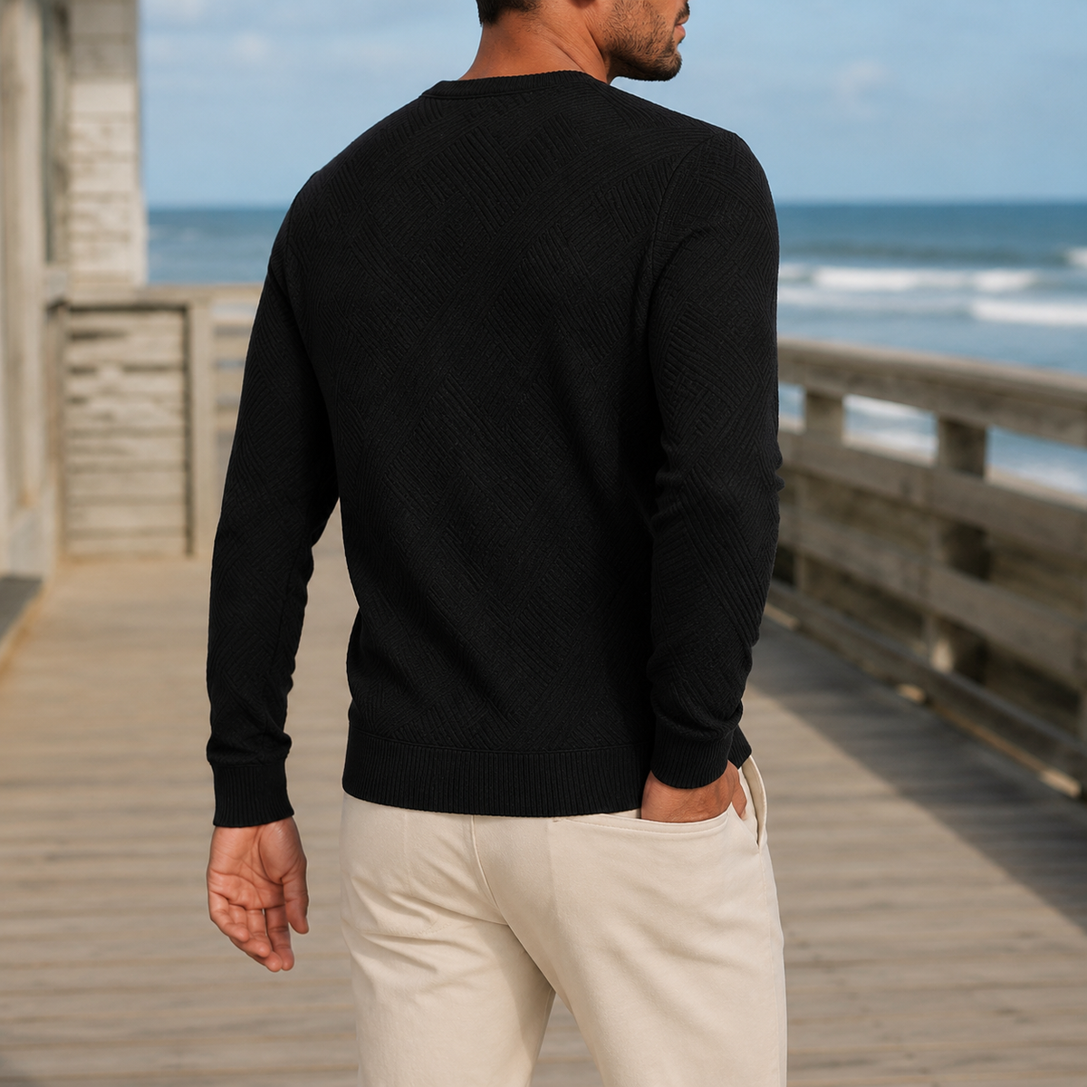 Men's Textured Crew Neck Jumper