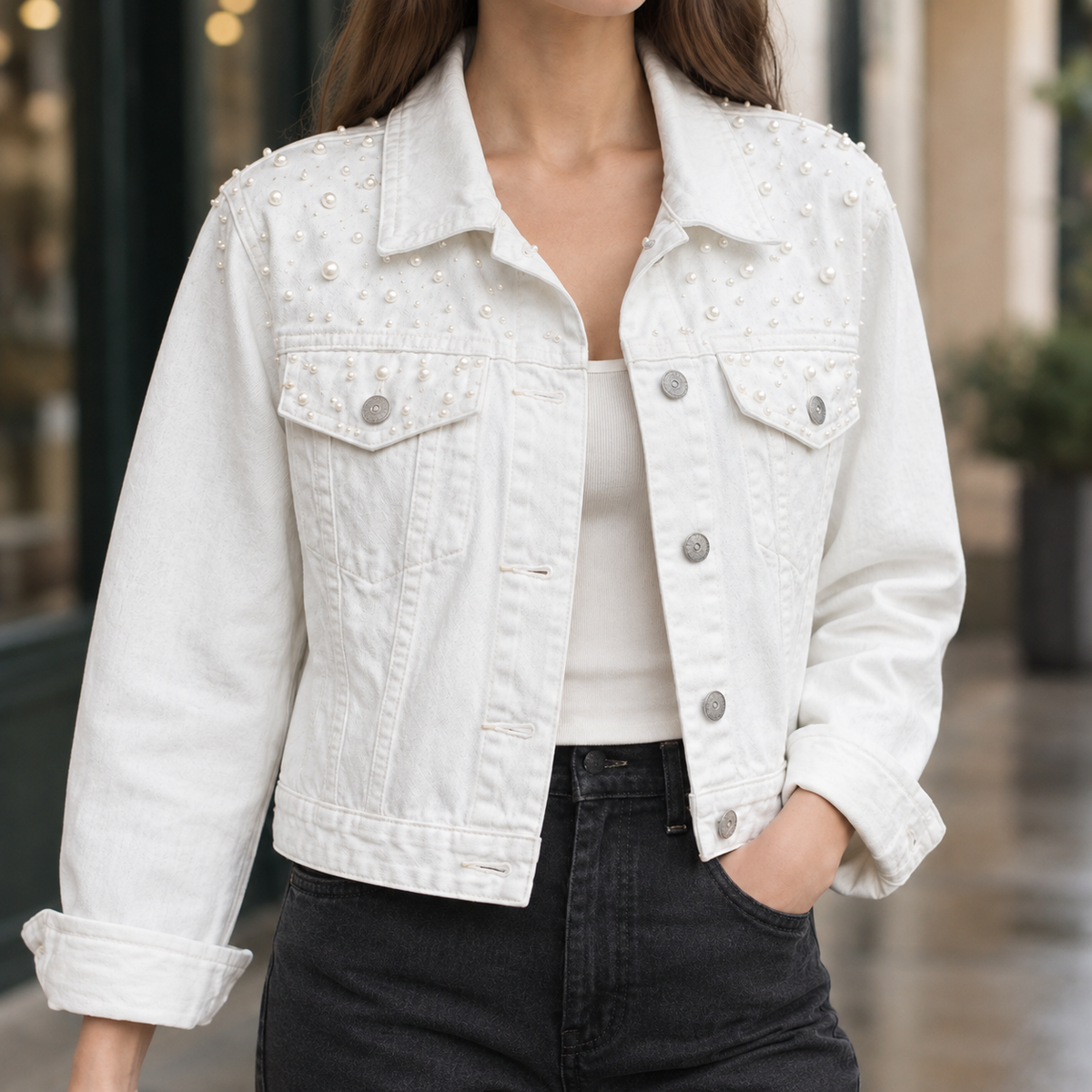 Annabelle-Jade Beaded Denim Jacket