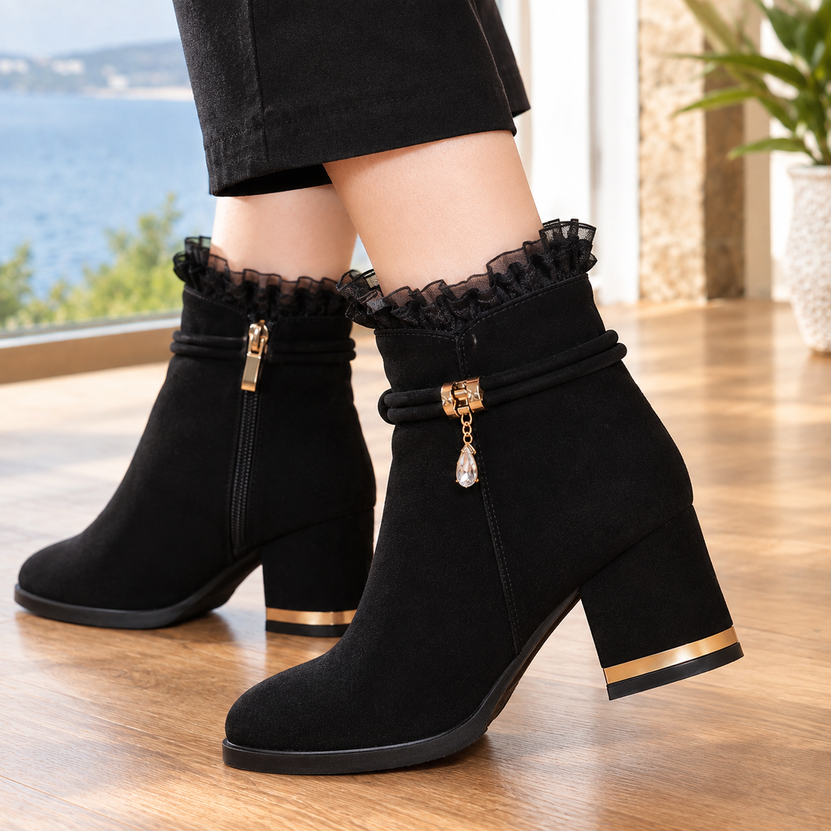 Nervesa Ruffle Ankle Boots