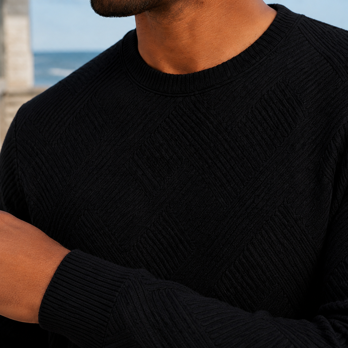 Men's Textured Crew Neck Jumper