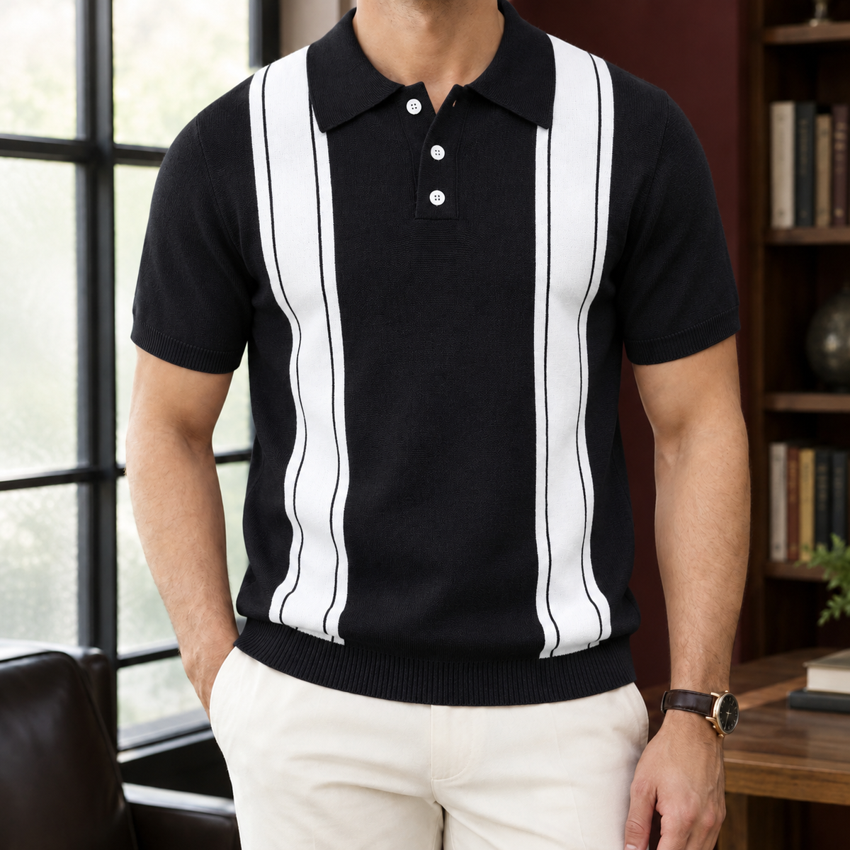 Montague-Grant Striped Knit Polo