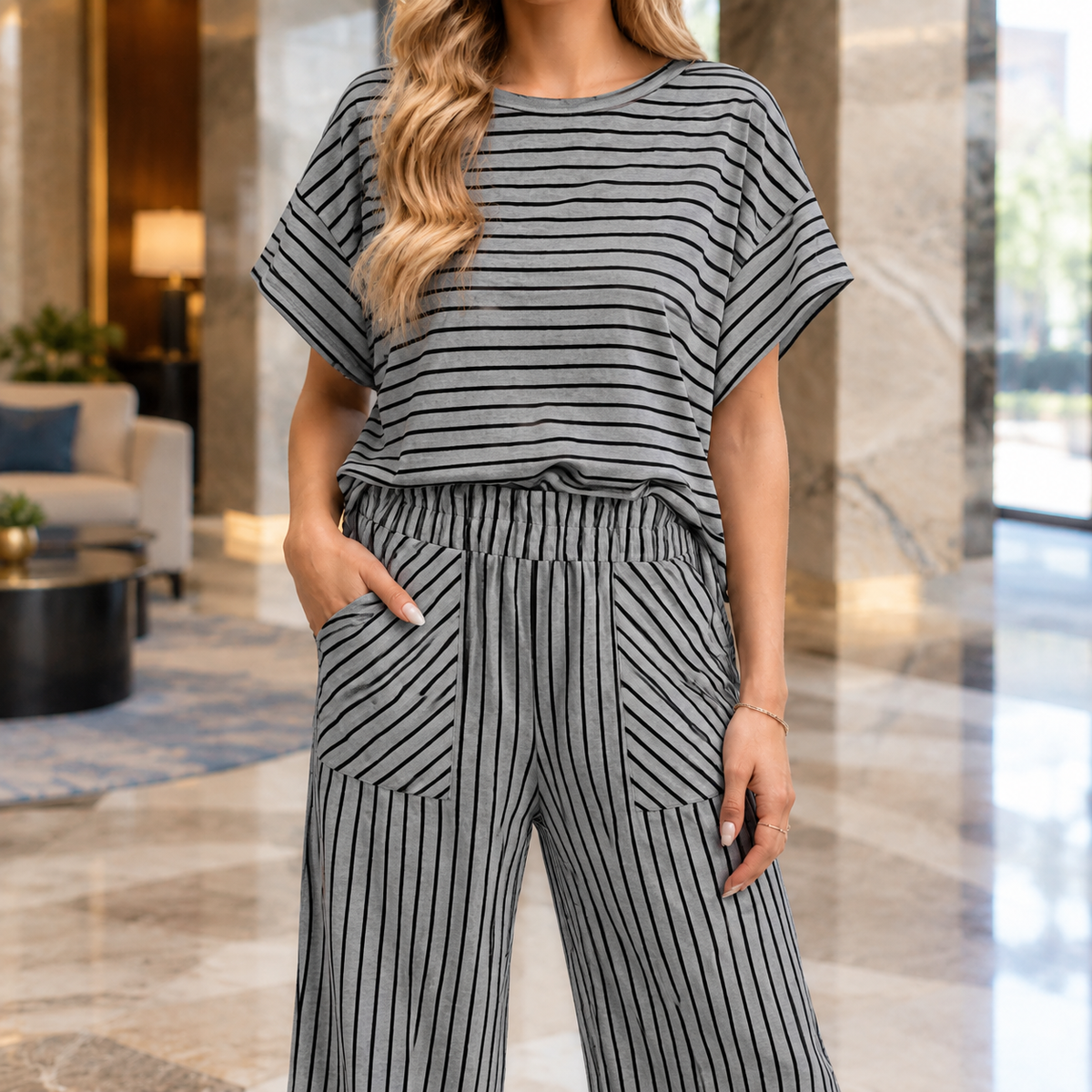 Zenobia Striped Pants Set