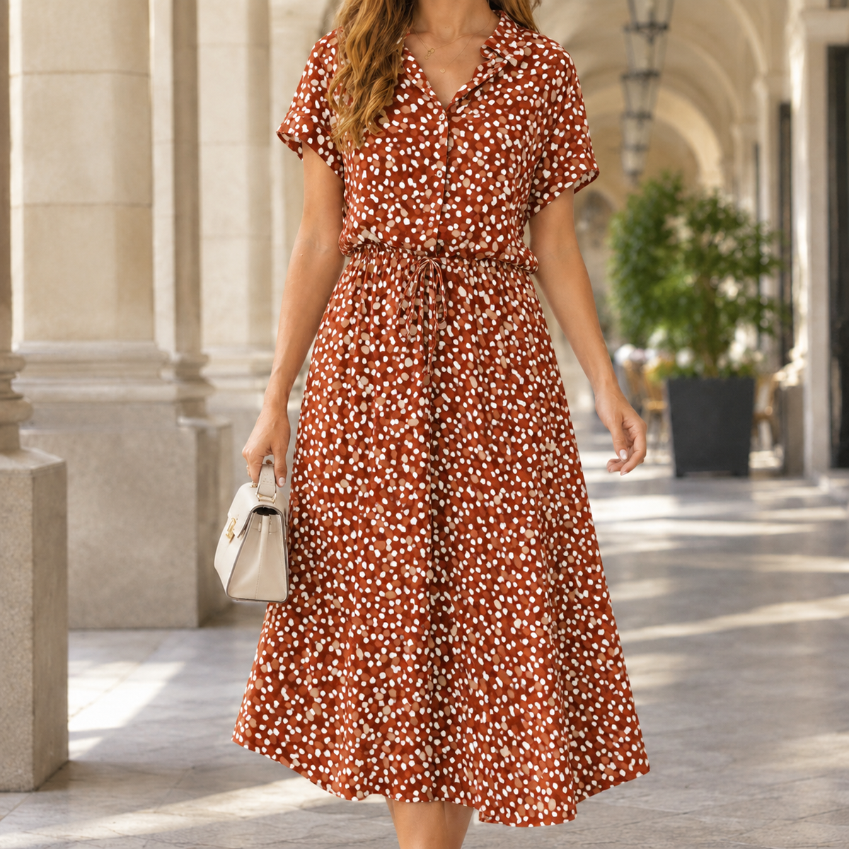 Edith-Sage Drawstring Midi Dress