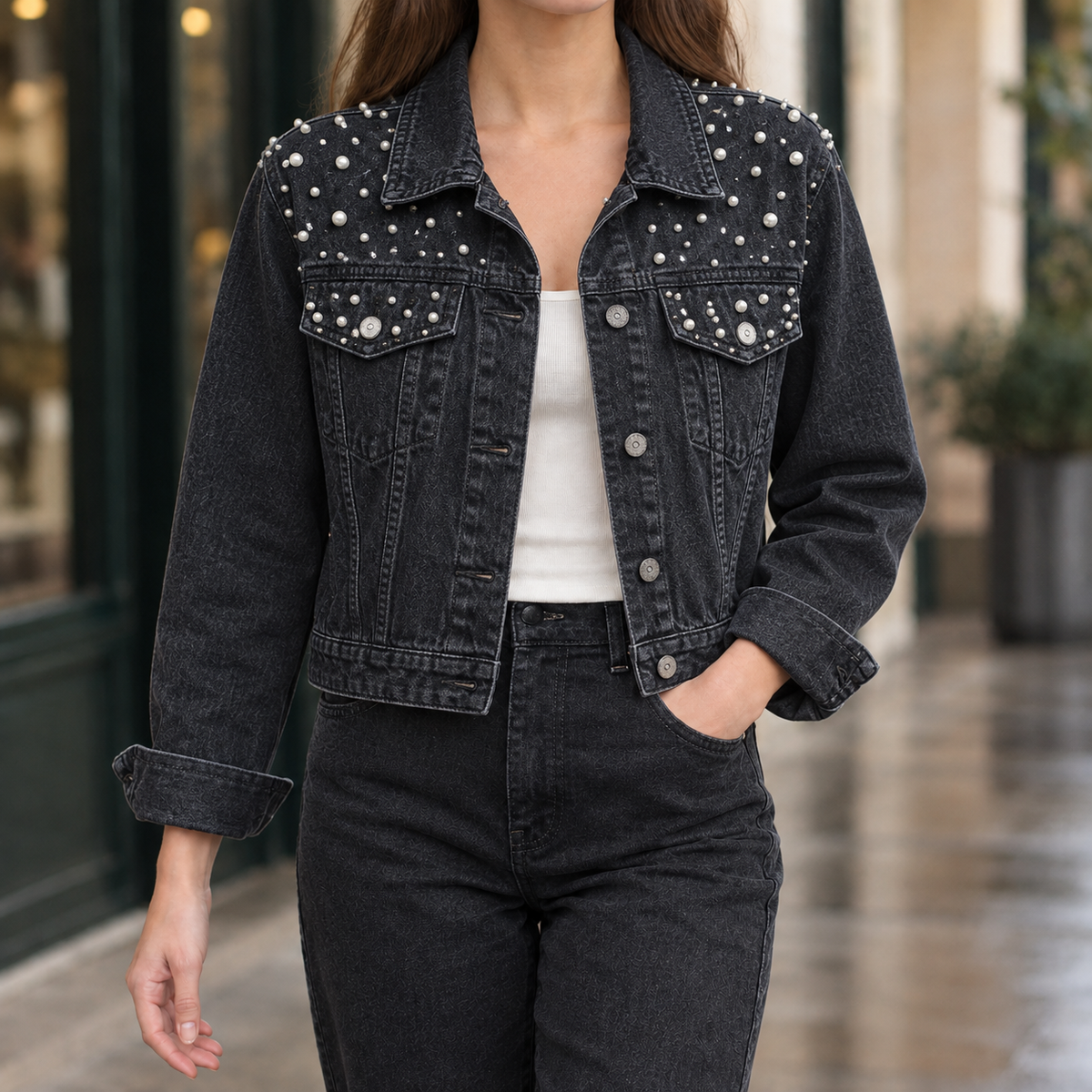 Annabelle-Jade Beaded Denim Jacket