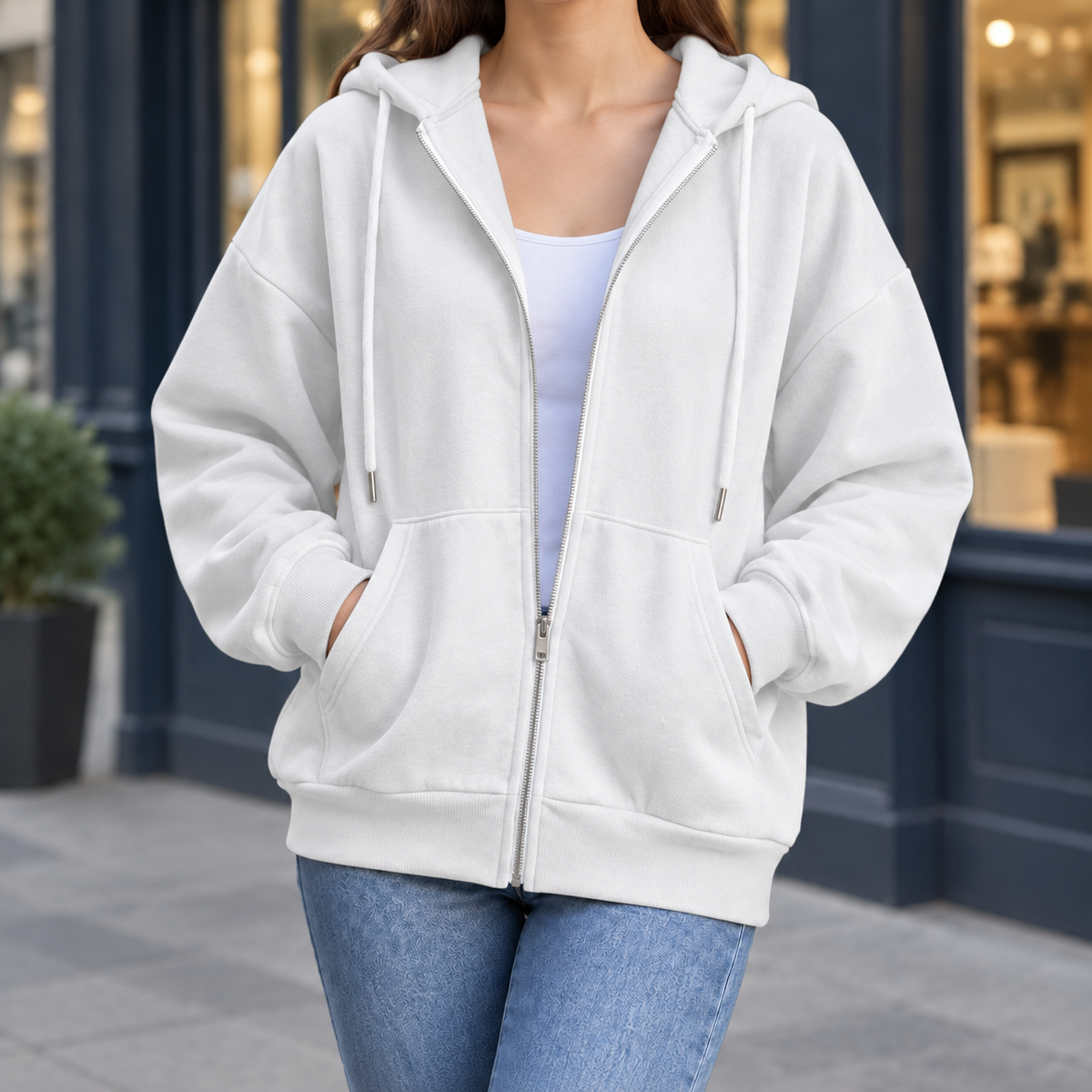 Olive Relaxed Zip Hoodie