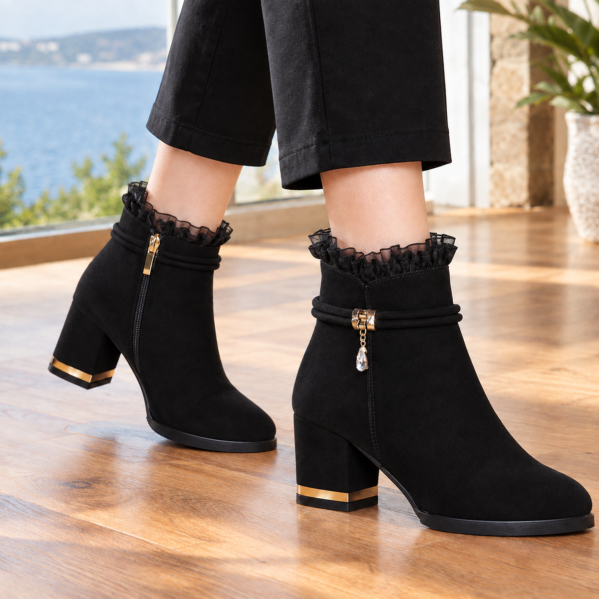 Nervesa Ruffle Ankle Boots
