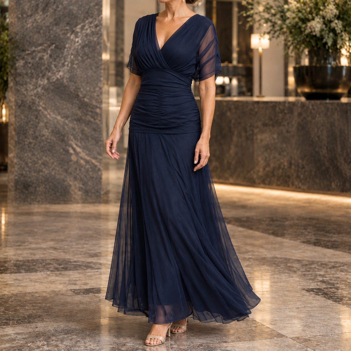 Serena-Pearl Draped Maxi Dress