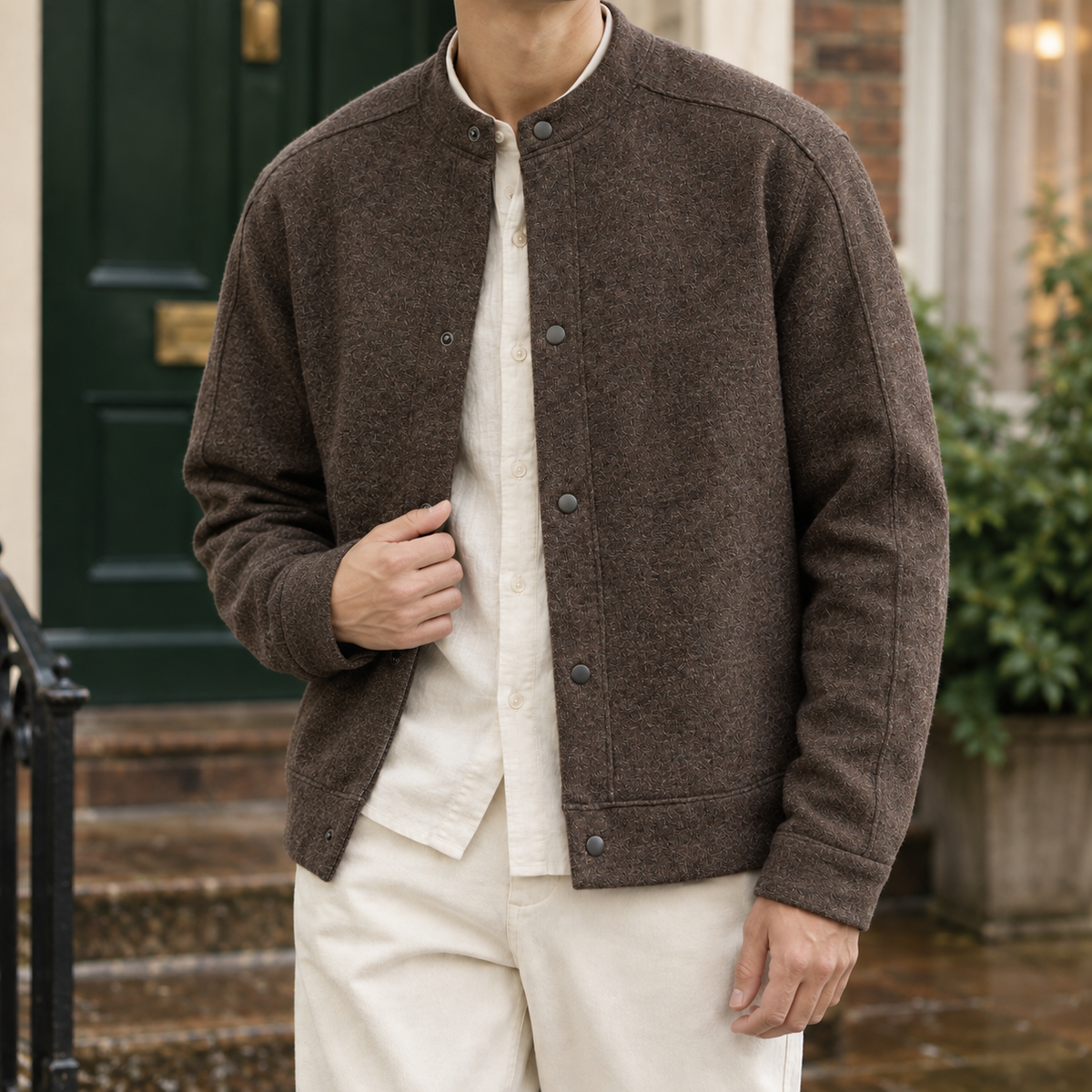 Caspian-Grey Segmented Knit Jacket