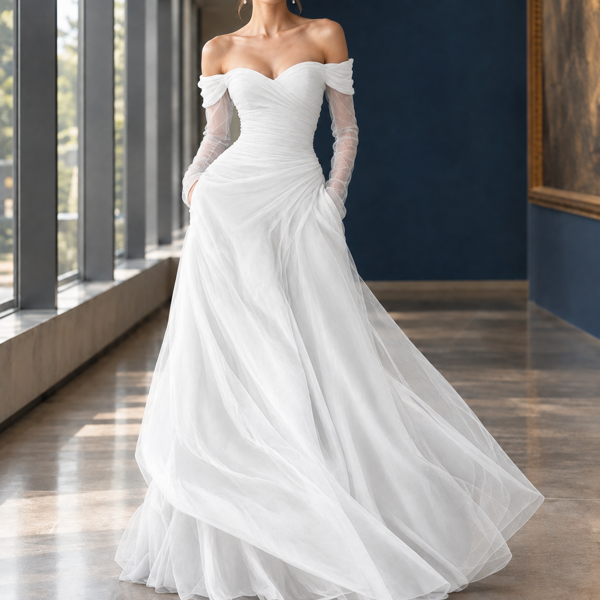 Crystal-Pearl Off-Shoulder Dress