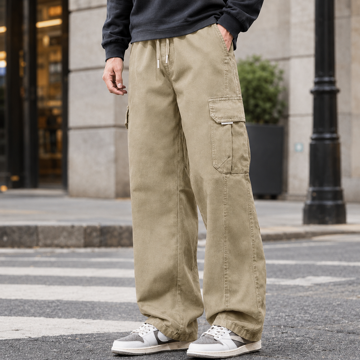 Lothaire-Grey Relaxed Cargo Pants