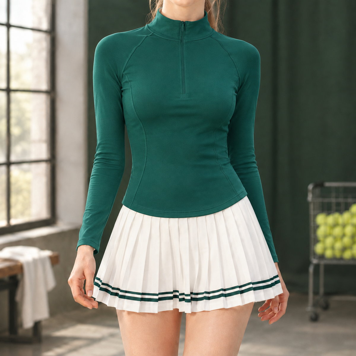 Modesty-Pearl Quarter Zip Top
