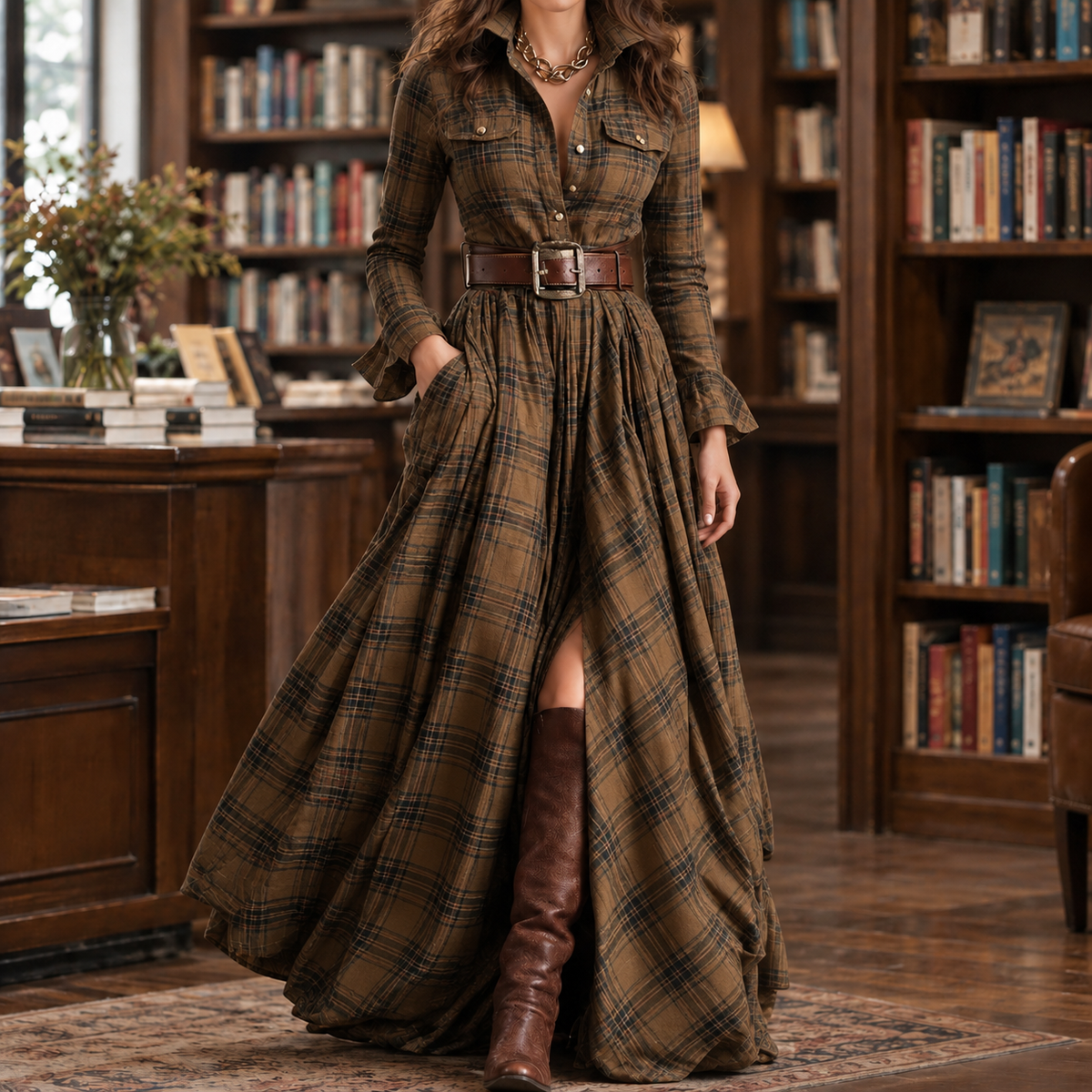 Antonia-Lane Plaid Maxi Dress