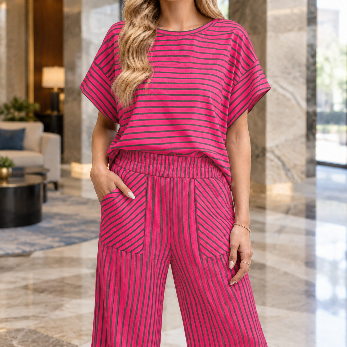 Zenobia Striped Pants Set