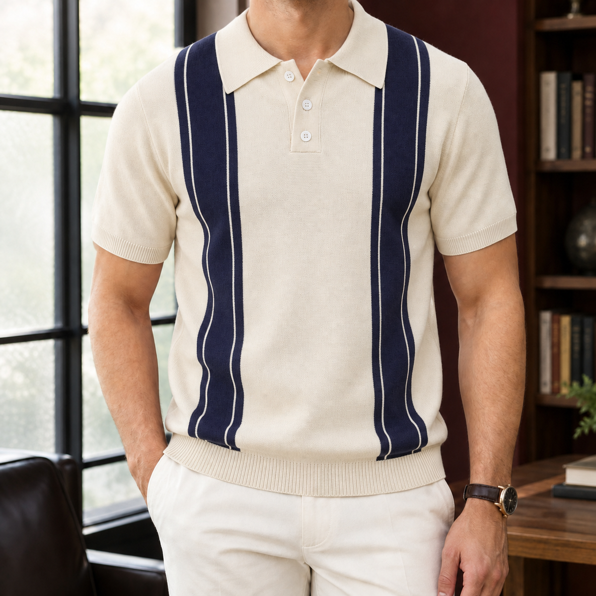 Montague-Grant Striped Knit Polo