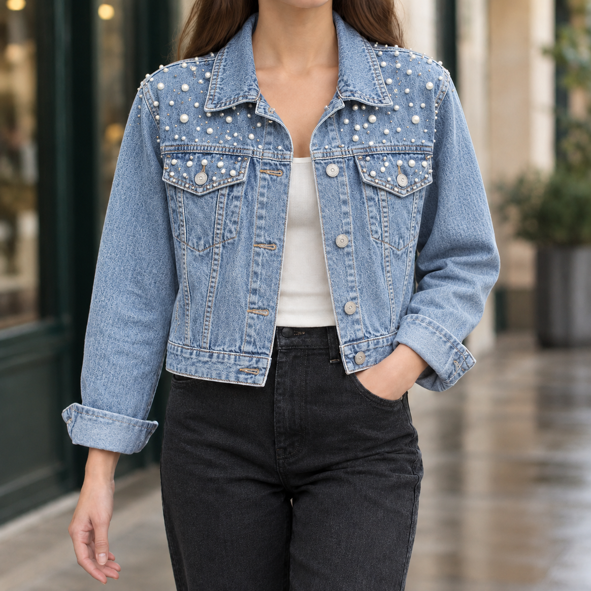 Annabelle-Jade Beaded Denim Jacket