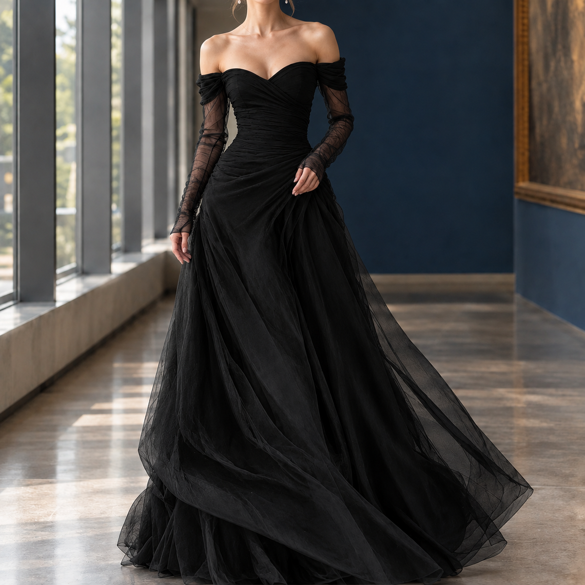 Crystal-Pearl Off-Shoulder Dress