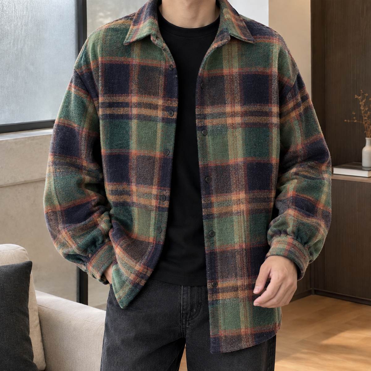 Ludovic-Stone Plaid Overshirt