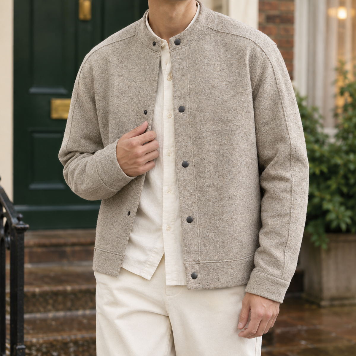 Caspian-Grey Segmented Knit Jacket