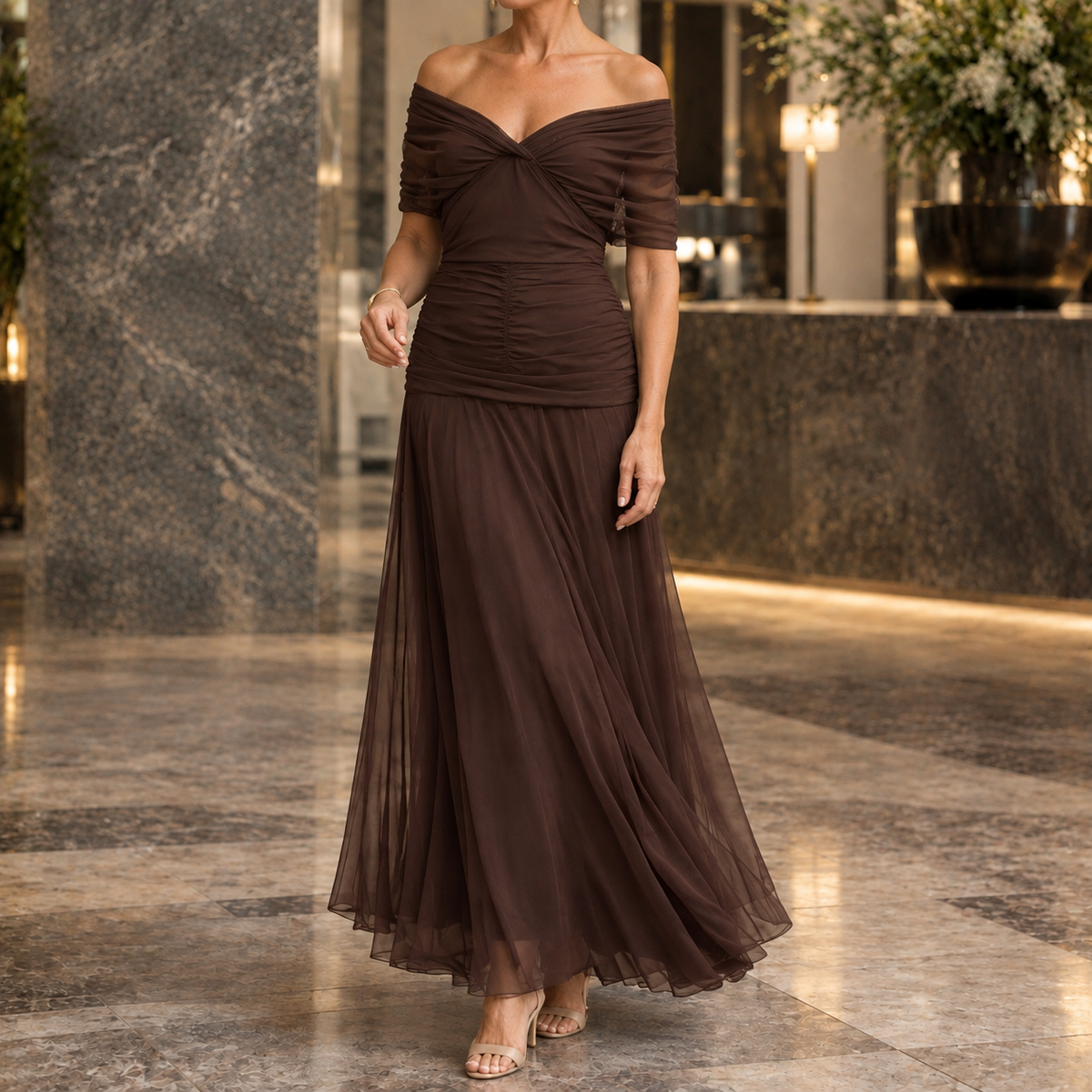 Serena-Pearl Draped Maxi Dress