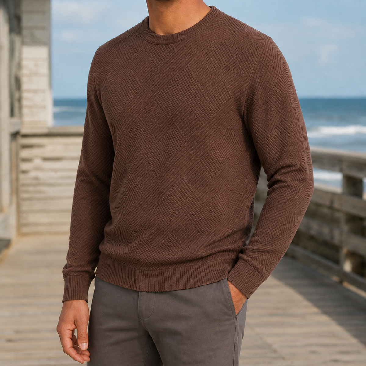 Men's Textured Crew Neck Jumper