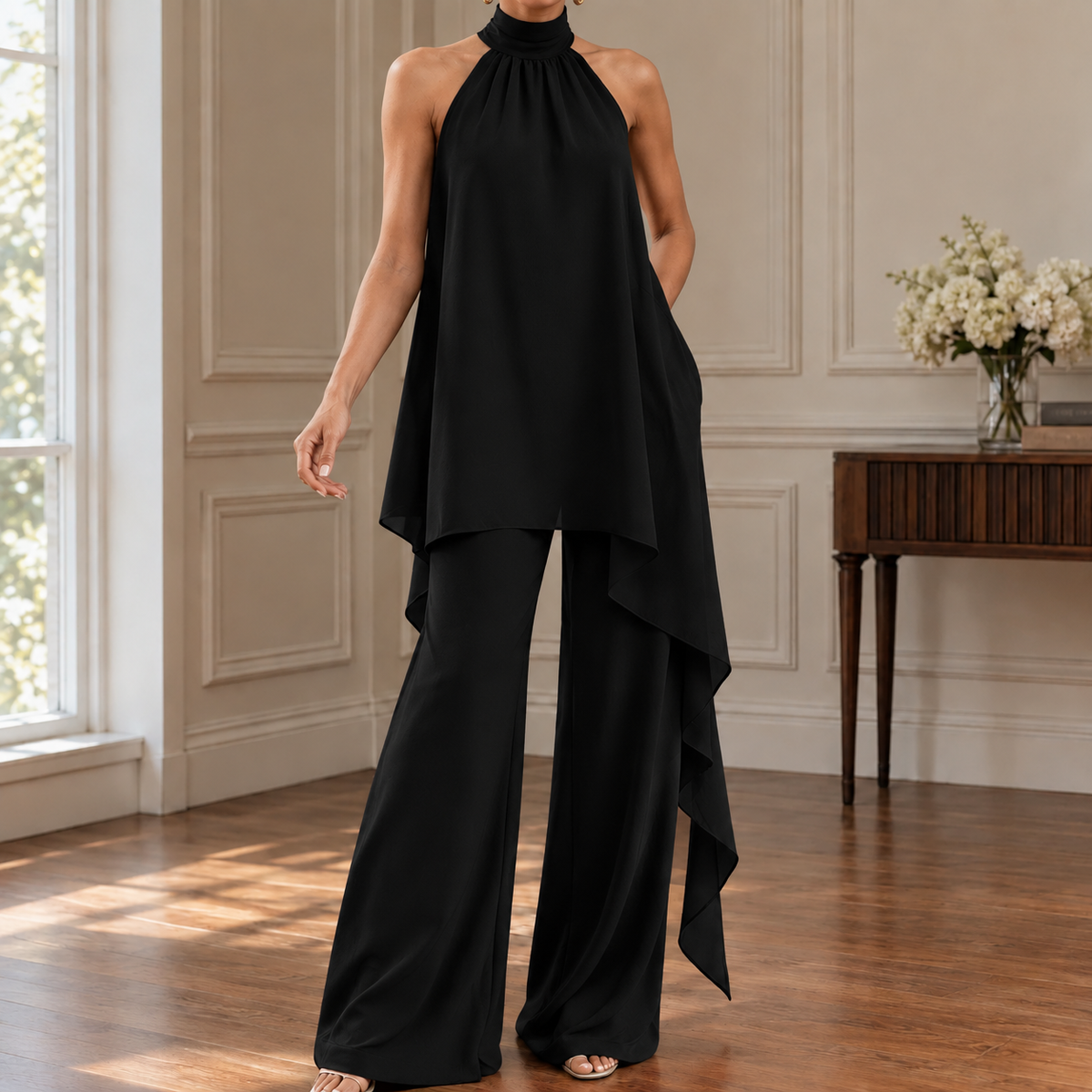 Caitlin Draped Halter Set