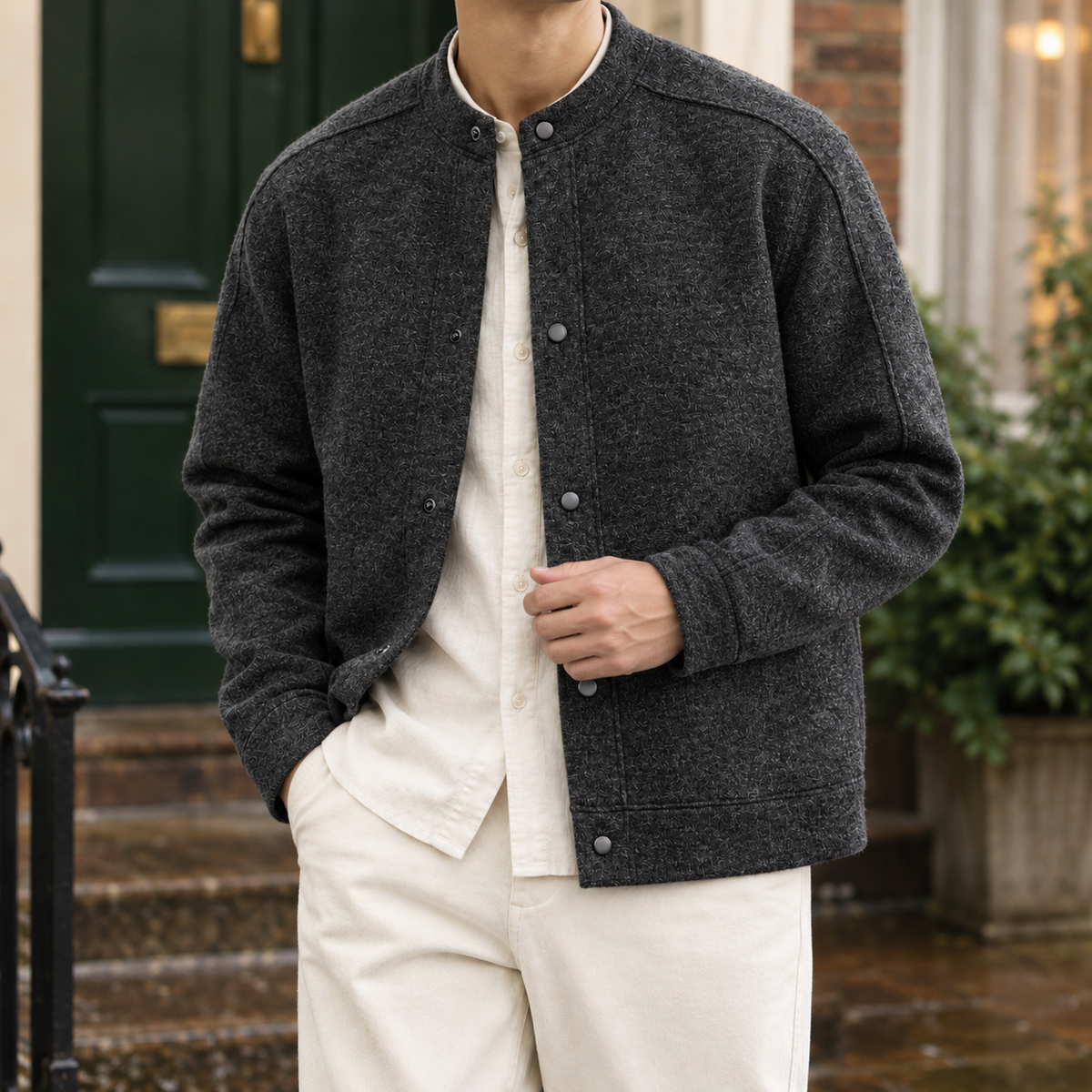 Caspian-Grey Segmented Knit Jacket