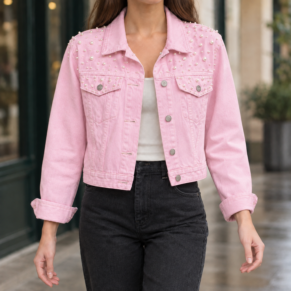 Annabelle-Jade Beaded Denim Jacket