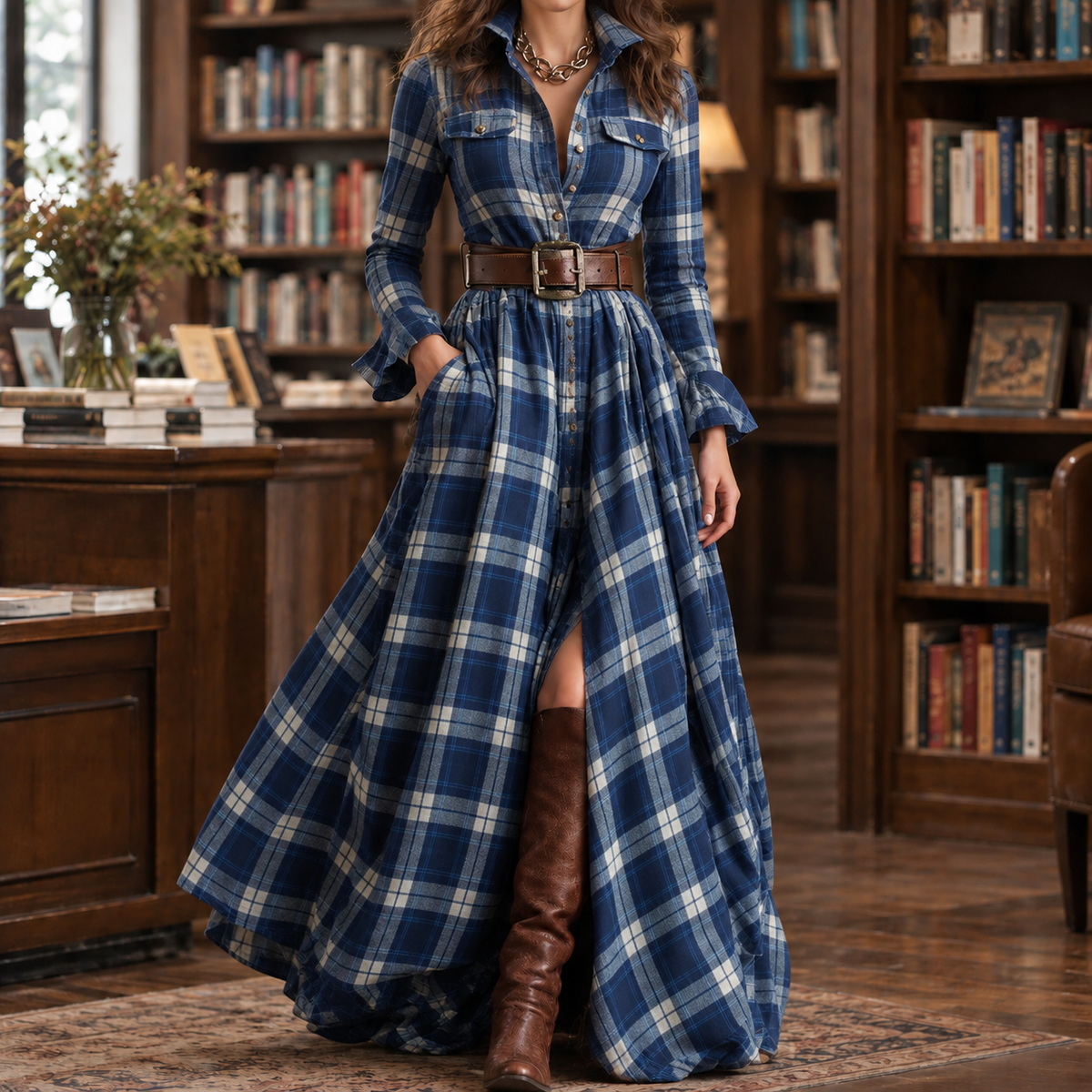 Antonia-Lane Plaid Maxi Dress