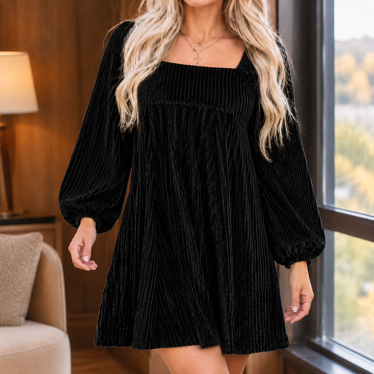 Arabella-Pearl Square Neck Dress