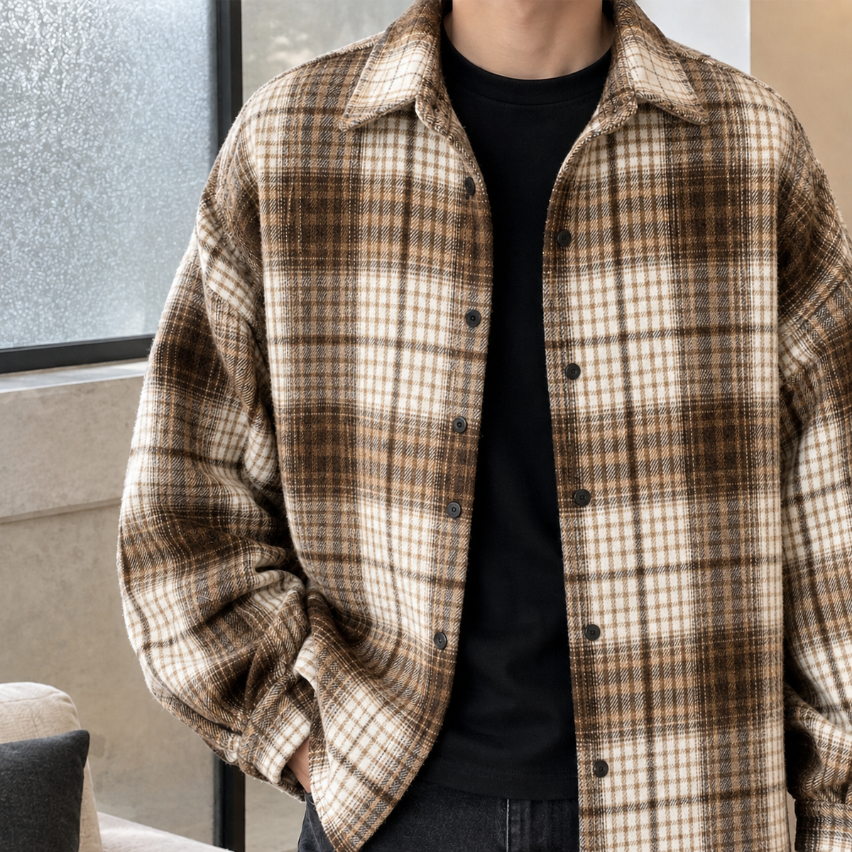 Ludovic-Stone Plaid Overshirt