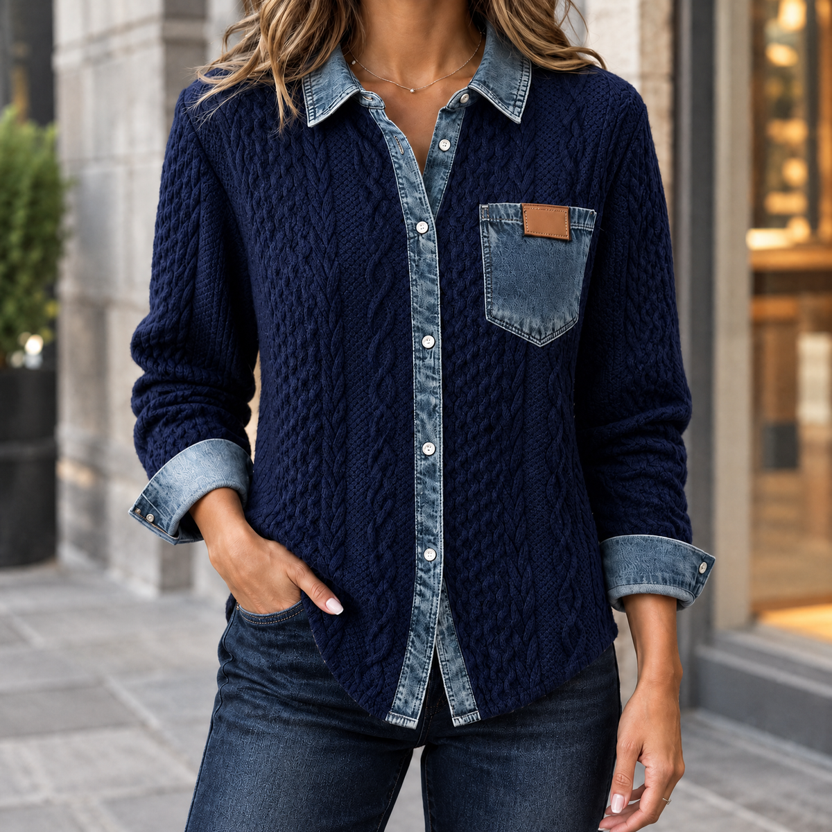 Adrienne-Lane Denim Knit Overshirt