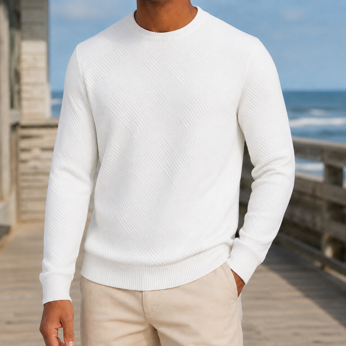 Men's Textured Crew Neck Jumper