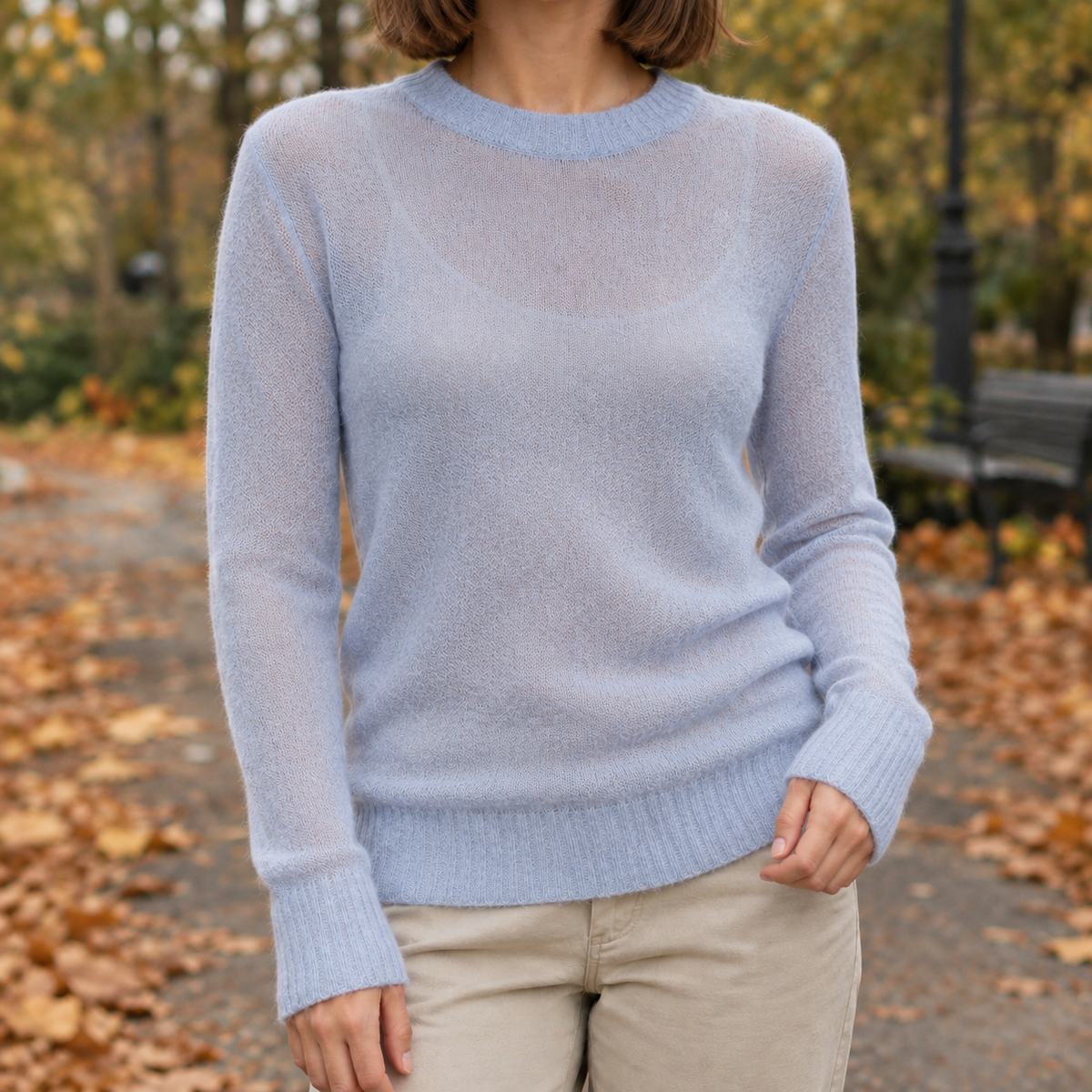 Adrienne-Sage Sheer Knit Sweater