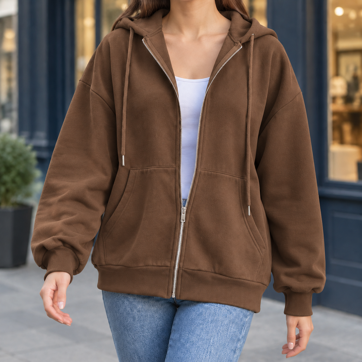 Olive Relaxed Zip Hoodie