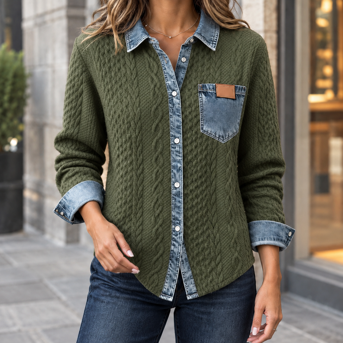 Adrienne-Lane Denim Knit Overshirt
