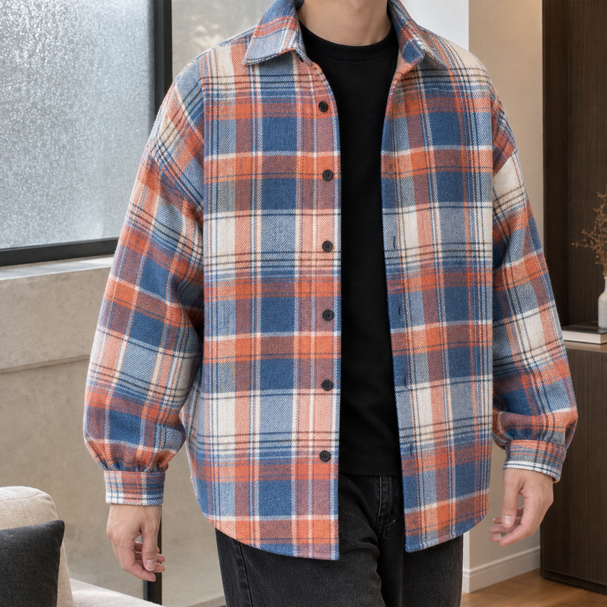Ludovic-Stone Plaid Overshirt