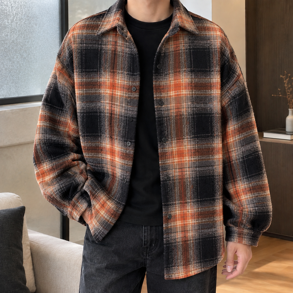 Ludovic-Stone Plaid Overshirt
