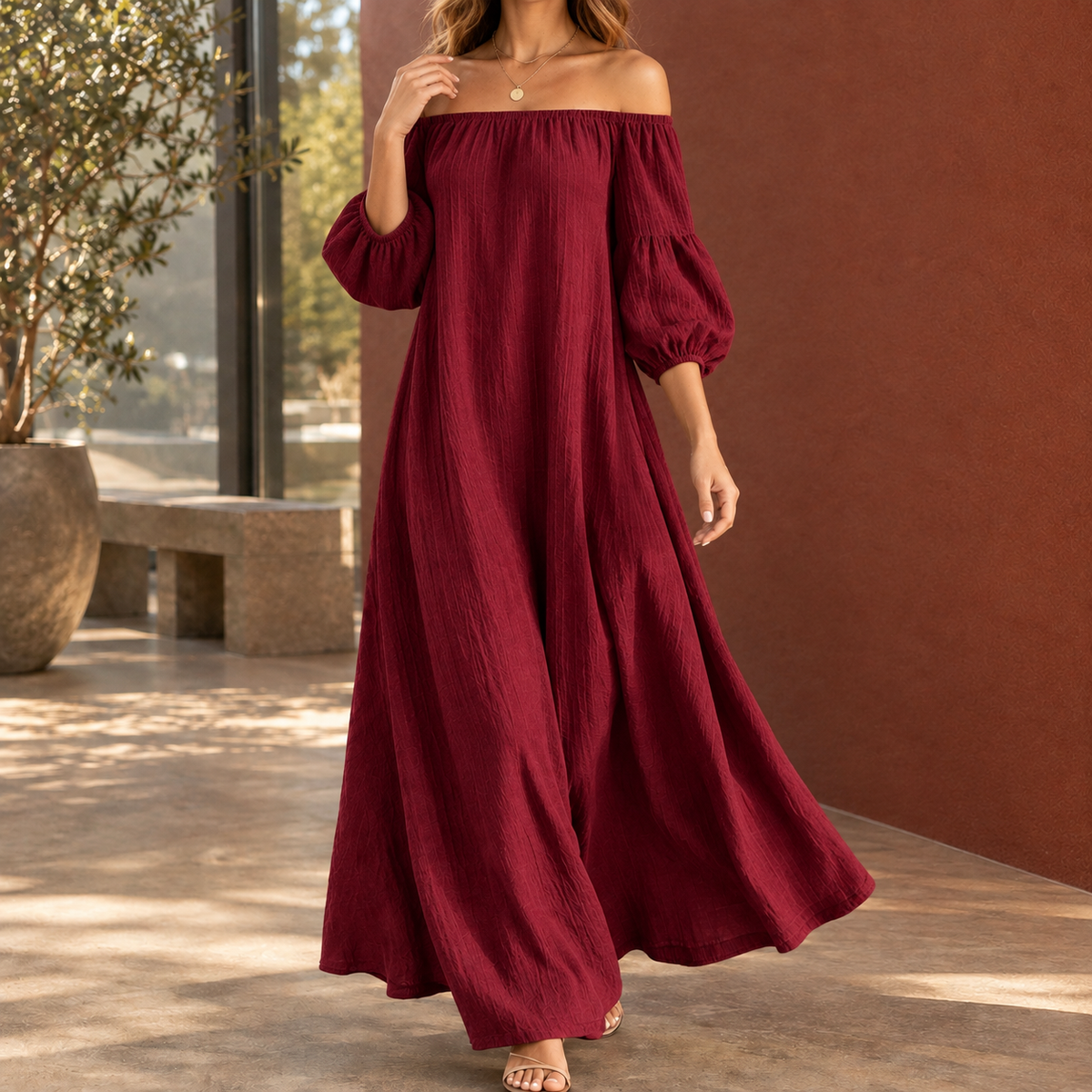 Beatrix-Rose Off-Shoulder Maxi Dress