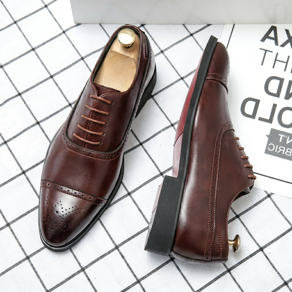 Imran | Men's Cap-Toe Brogue Lace-Up Oxford Shoes