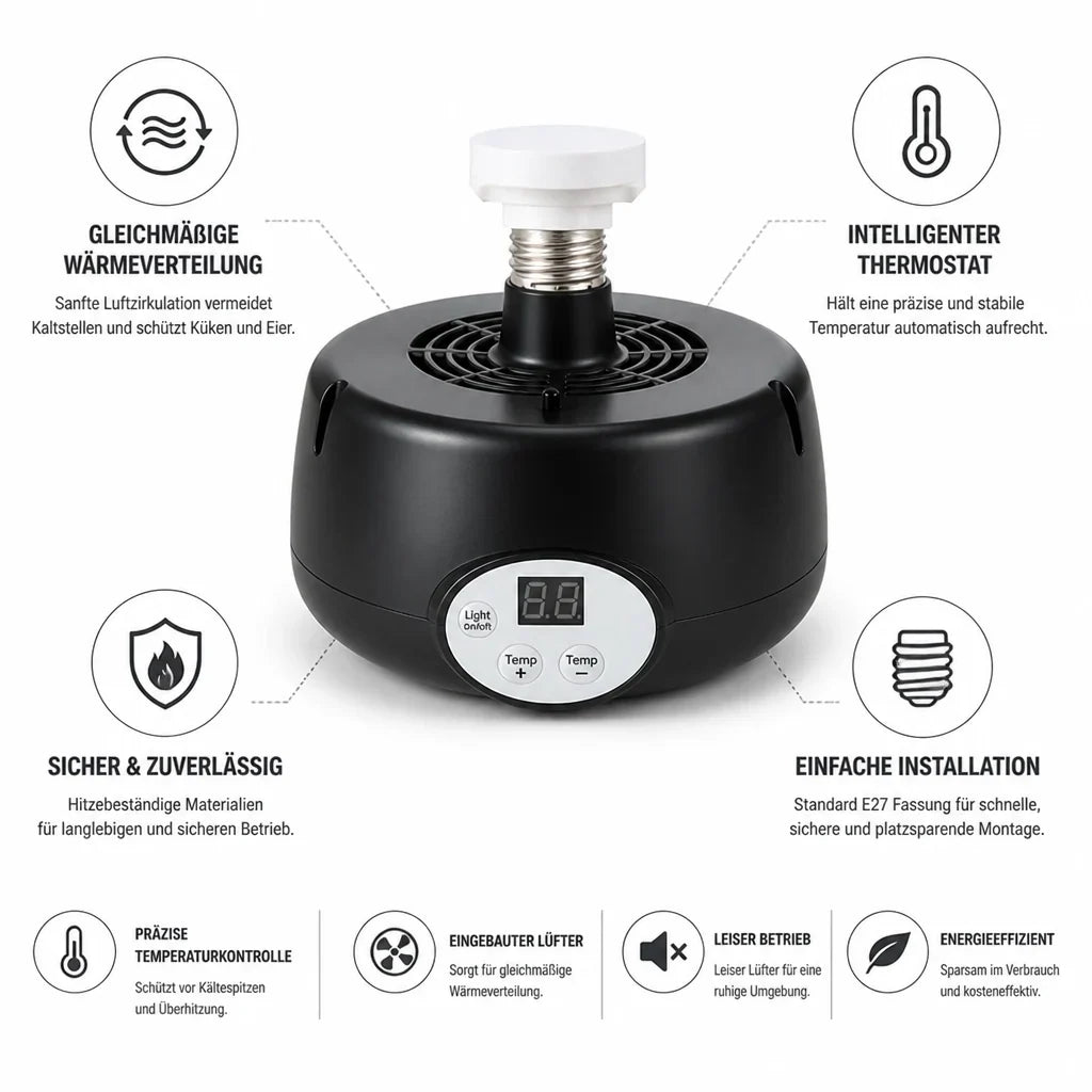 Incubator Heater | Smart Thermostat & Even Heat Distribution | E27 Socket