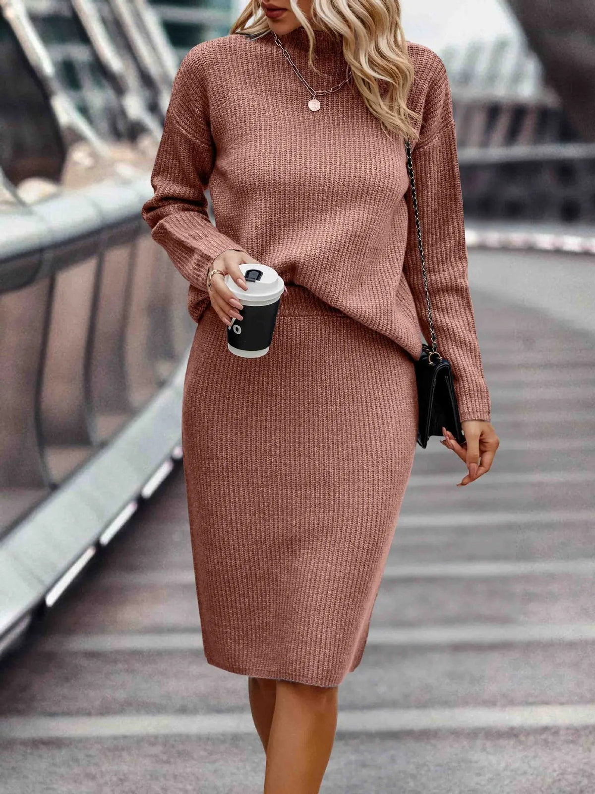 Claire | Women's 2 Piece Sweater Set Turtleneck Knit Midi Skirt