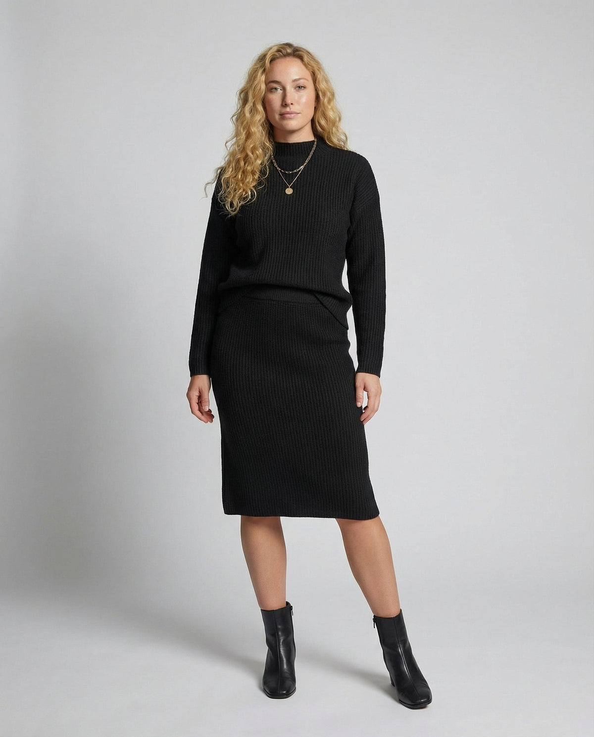 Claire | Women's 2 Piece Sweater Set Turtleneck Knit Midi Skirt