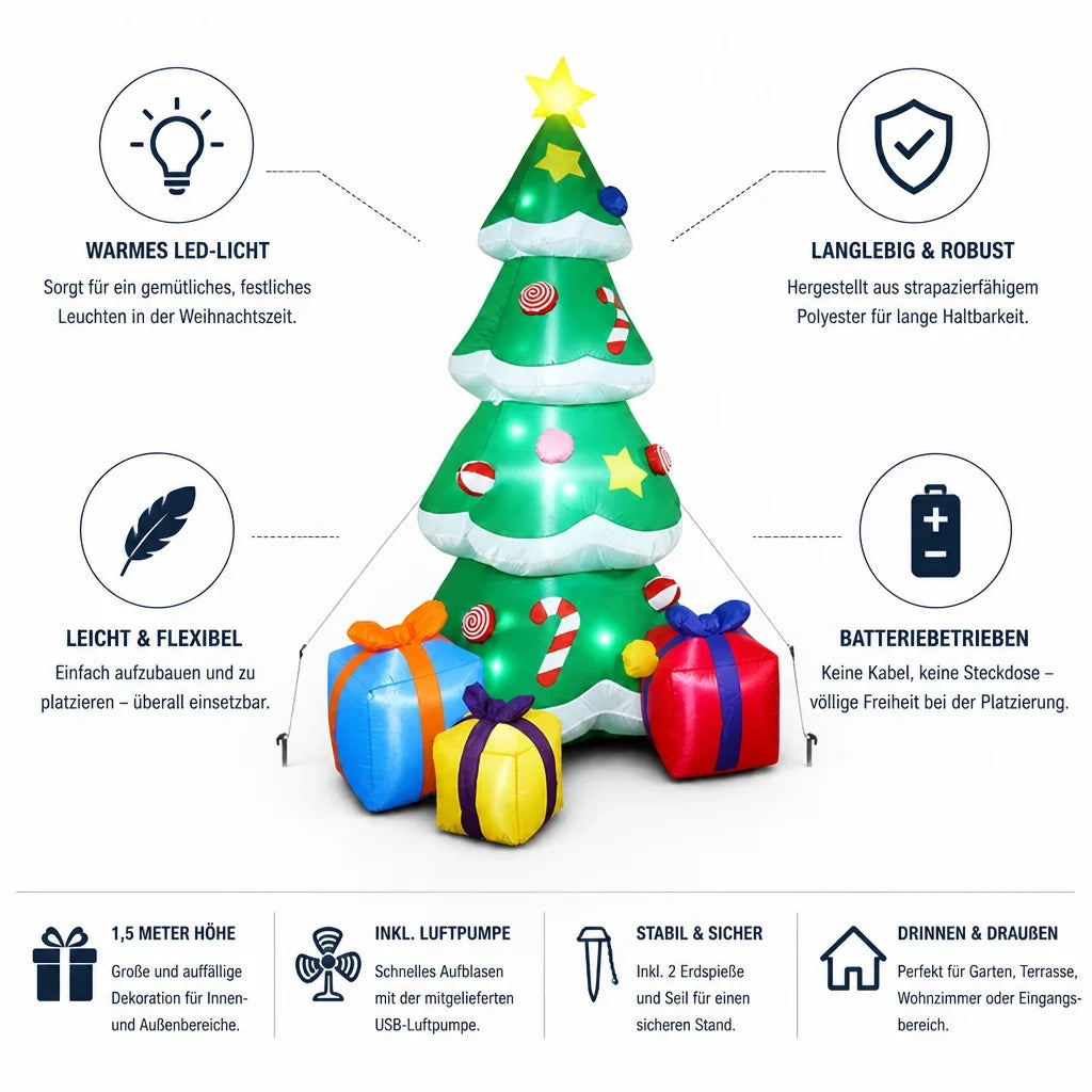 Inflatable Christmas Tree | Warm LED & Battery-Operated | 1.5 m Height