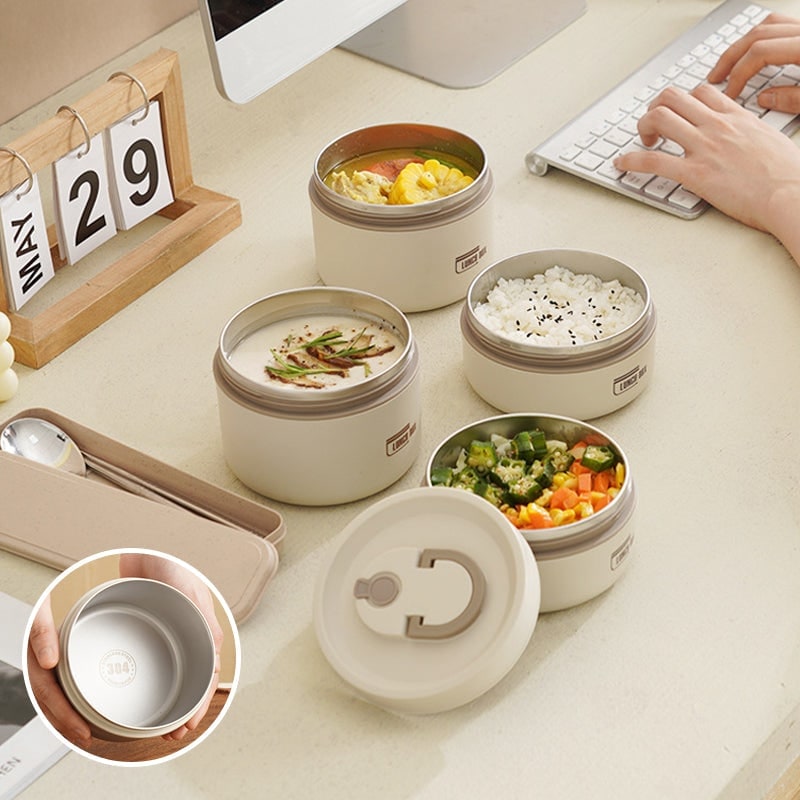 Insulated Bento Lunch Box with Stainless Steel Containers and Thermal Carrying Bag