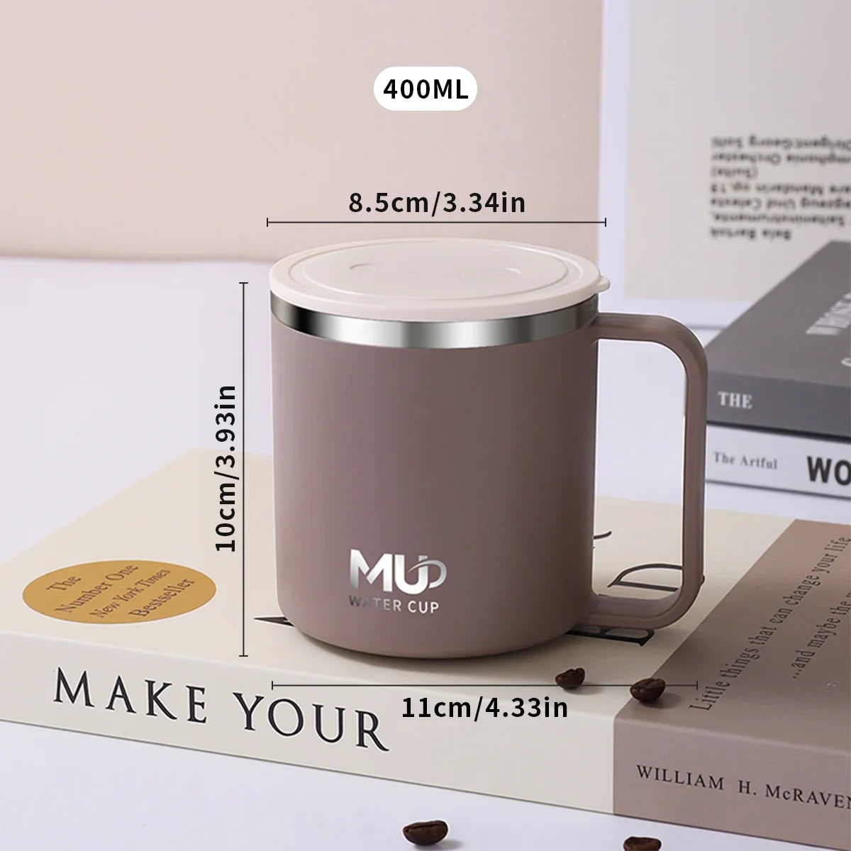 Insulated Stainless Steel Coffee Mug with Double Wall Lid and Handle for Travel 8 Oz