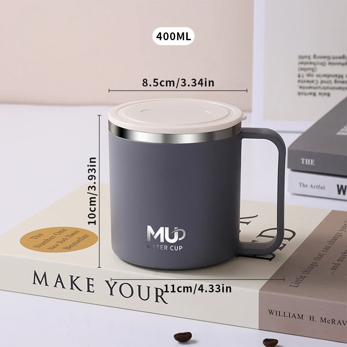 Insulated Stainless Steel Coffee Mug with Double Wall Lid and Handle for Travel 8 Oz