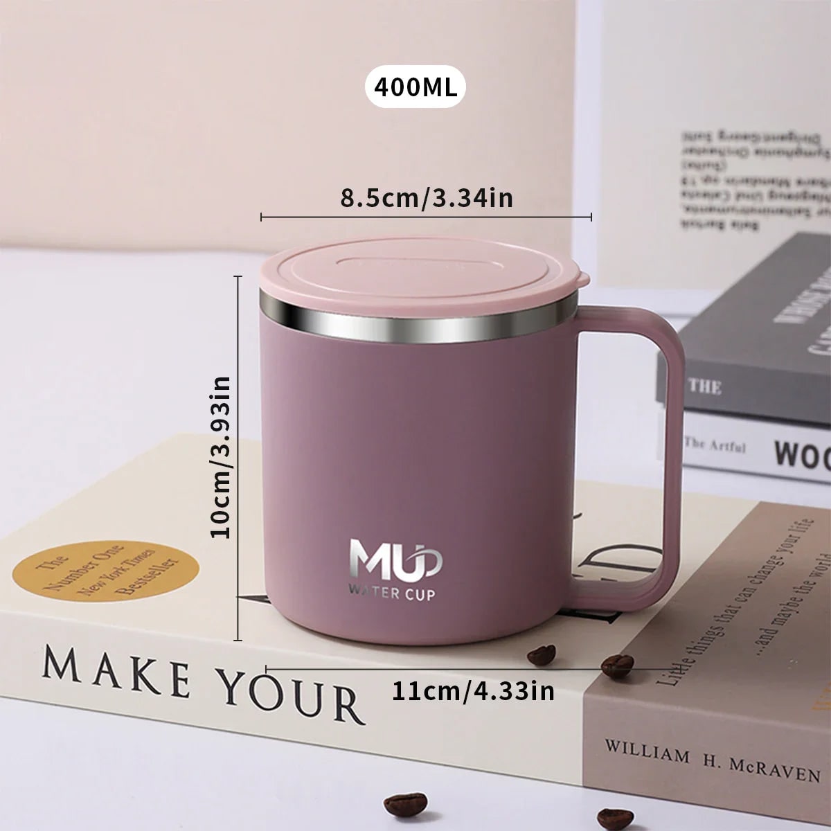 Insulated Stainless Steel Coffee Mug with Double Wall Lid and Handle for Travel 8 Oz