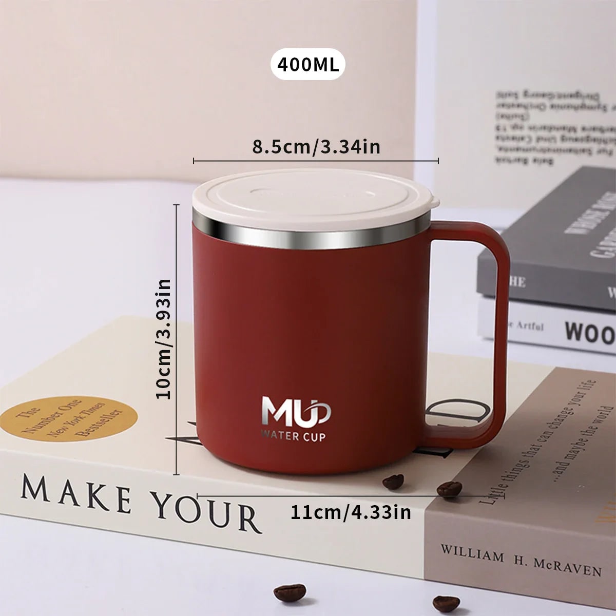 Insulated Stainless Steel Coffee Mug with Double Wall Lid and Handle for Travel 8 Oz