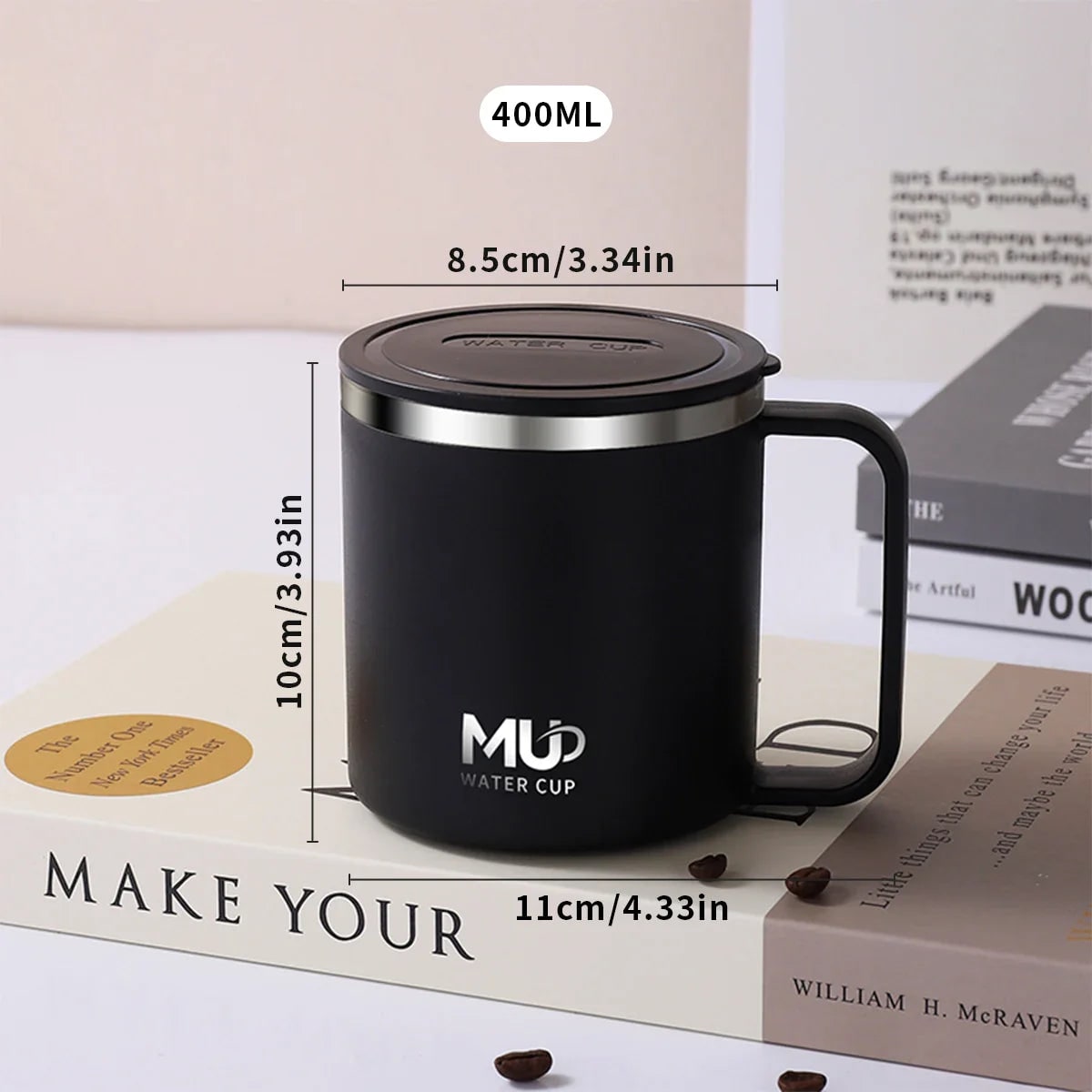 Insulated Stainless Steel Coffee Mug with Double Wall Lid and Handle for Travel 8 Oz
