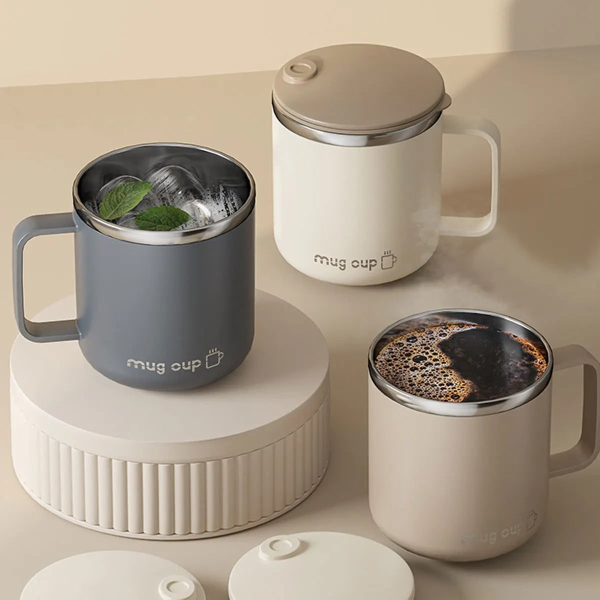 Insulated Stainless Steel Coffee Mug with Double Wall Lid and Handle for Travel 8 Oz